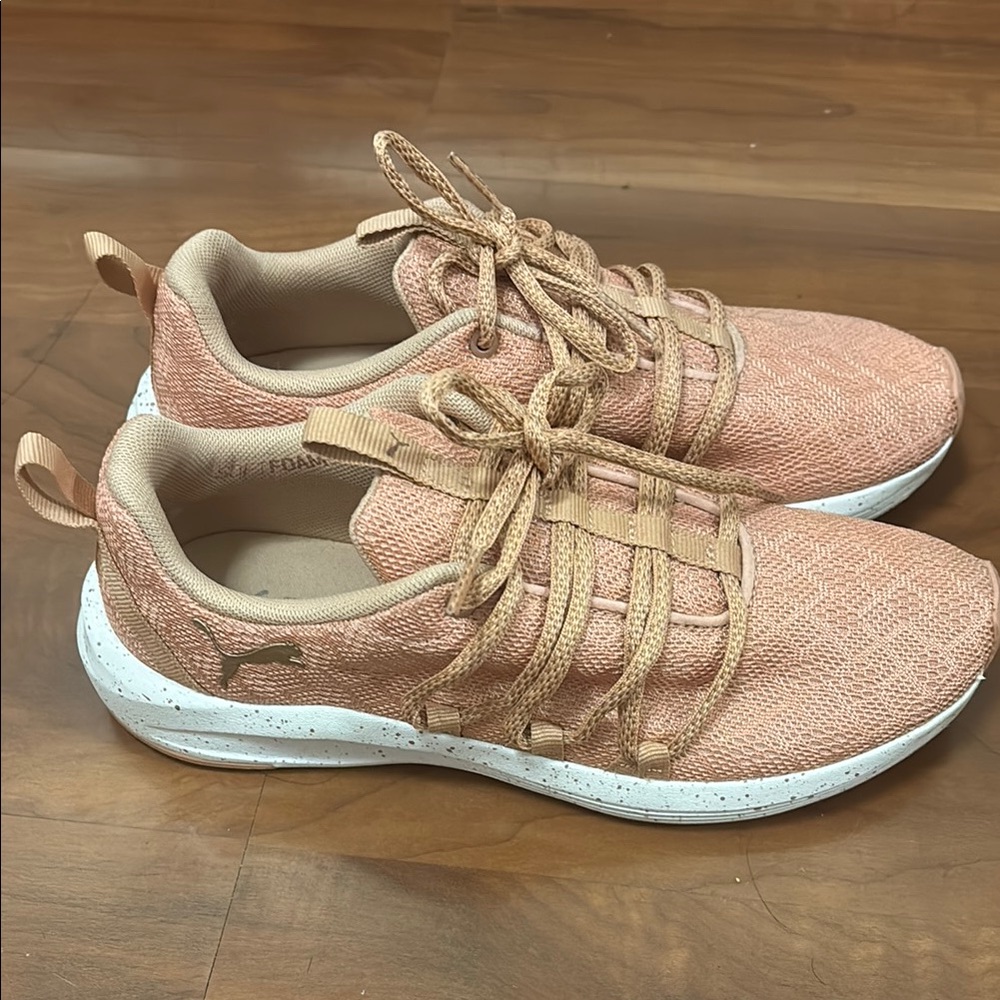 Puma Pink Tan Sneakers with Breathable Knit Upper